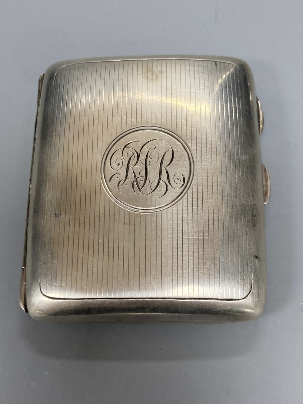 Two silver cigarette cases including late Victorian with military related inscription, two silver vesta cases, etc.